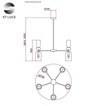 Ceiling Ceiling ST LUCE. SL2000.202.05. GEA. 5x40 watts, E14, 70x70x40 cm, golden color-6