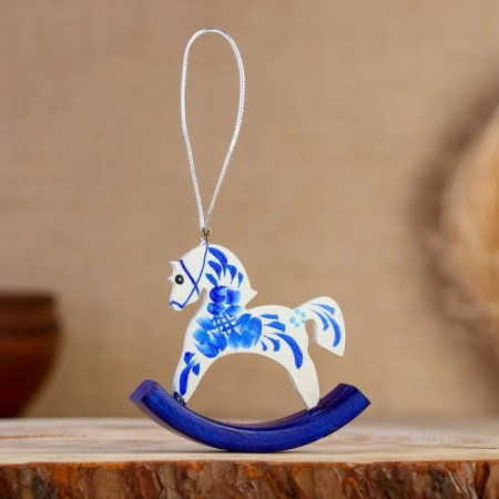 Souvenir "Horse-rocking" under Gzhel, 6.5 cm, manual painting-1