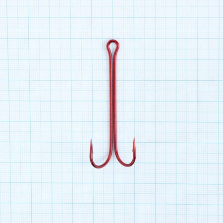 Double hook with a long fore -end Fish 2 Fish 303 No. 3/0, Red color, 62 mm-1