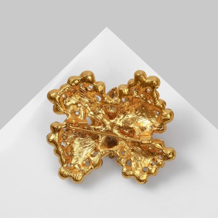 Brooch "Flower" bow, white-gray color in matte gold-1