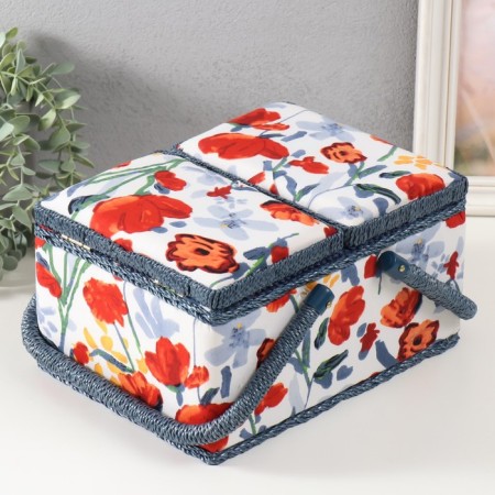 Casket for needlework "Summer flowers on white" 19x26x14.5 cm