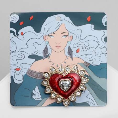 Brooch "Heart", red color in gold