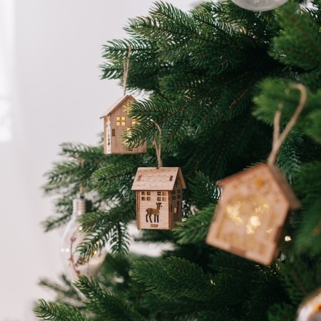 Christmas tree toy "House with a deer", from batteries, a glow of warm white-3