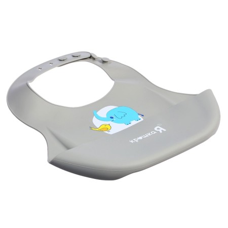 Bibslate for feeding "Elephant", silicone, with pockets, color gray color-1