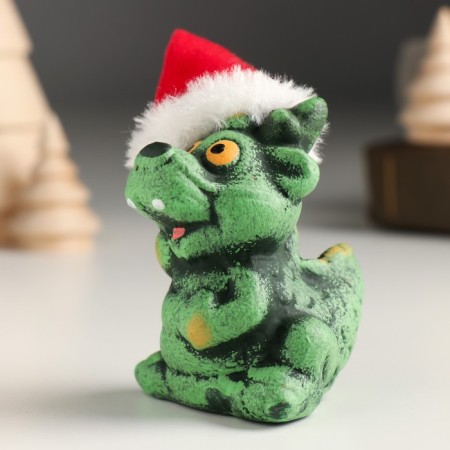 Souvenir ceramics "Green clay dragon in the New Year's cap" 6.5x5.3x8 cm-3