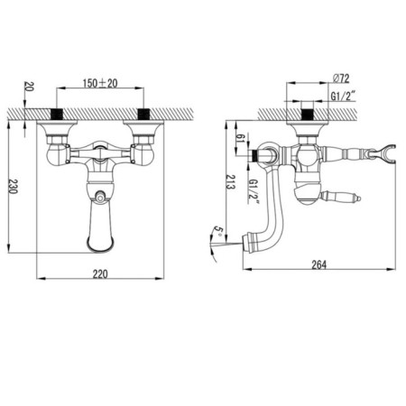LEMARK VILLA LM4812C bathtub mixer, single -leaf, pour 230 mm, watering can, white-1