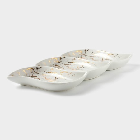 Menzhitsa ceramic 3 cells "Marbl", 36 × 17 × 3 cm, white color-1