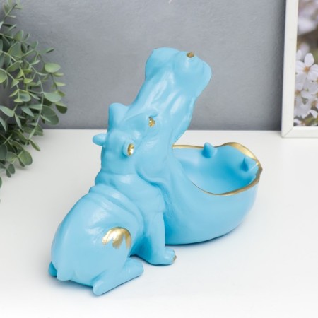 Souvenir Polystone stand "Blue Hippo" 22x16.5x30 cm-2