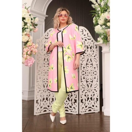 Cardigan female, size 52, white, pink color-2