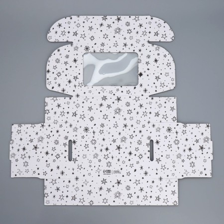 Box a gift team with a window, packaging, "stars", white, 24x8x16 cm-4