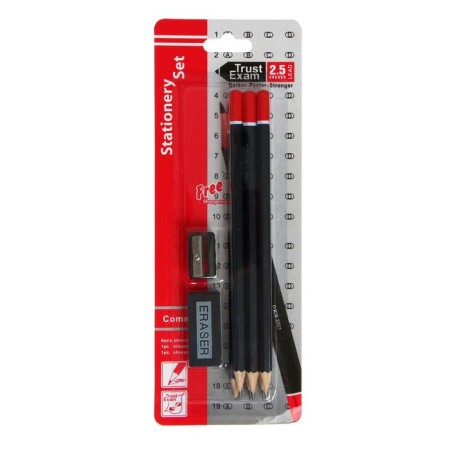 A set of pencils of black -graphic 6 pieces HB+eraser+sharpener, blister