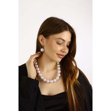 Set 2 objects: earrings, beads "pearls" large beads, white color, 43 cm-1