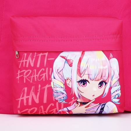 Backpack school textile "anime", with a pocket, pink color-3