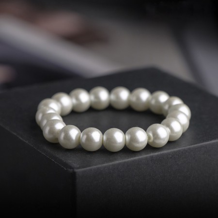 Bracelet Pearl "Beads" classic, ball No. 10, white color, d = 5.5 cm-3