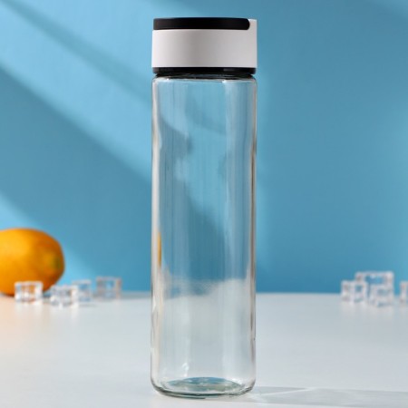 A glass bottle with a handle in a flamingos cover, 500 ml, h = 23.5 cm, Mix drawing-2