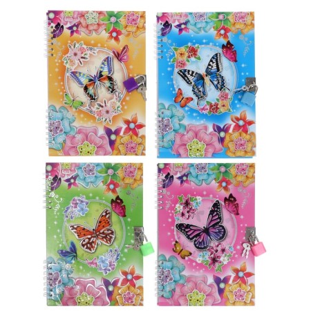 Notebook Gift Book on a lock, A5, 50 sheets, line, "Flowers/ butterflies", mix