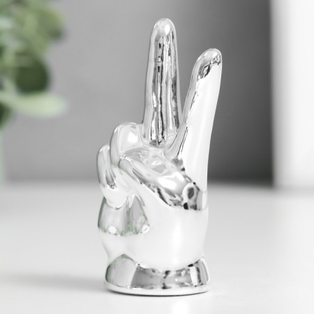 Souvenir Ceramics "Hand - Peace" silver 4x2.7x7.5 cm-1