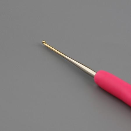 Knitting hook, with silicone handle, d = 1 mm, 13 cm, pink color-3