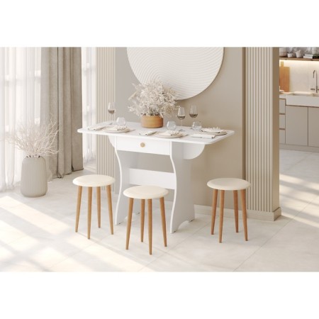 Stool, 330 × 330 × 435 mm, MDF, legs are an array of birch, ivory color-1