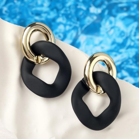 Earrings Metal "Chain" Enjoyness, 2 links, color golden color-1