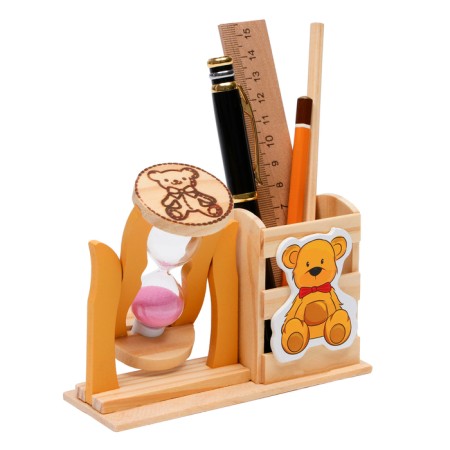 Sanding clock "Bear", souvenir, with a pencil, 13.5 x 13.5 x 10 cm, pink-1