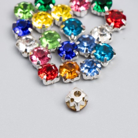 Rhinestones in the DACs Round 6 mm (20 pcs/pack), mix, silver frame-2