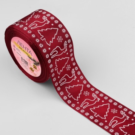 Satin tape "Deer", 50 mm, 23 ± 1 m, color red No. 33-1