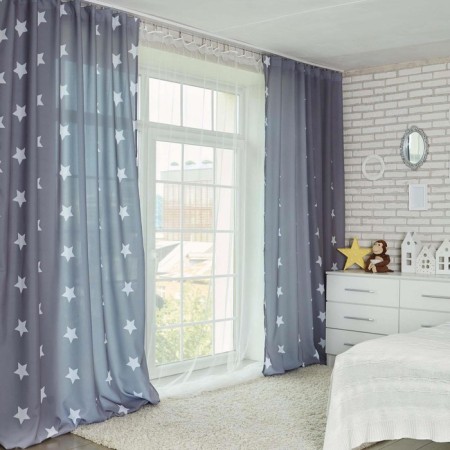 Set of curtains "Ethel" Grey Stars 145*260 cm-2 pcs, 100% p/e, 140 g/m2-1