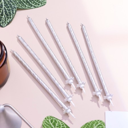 Candles for the cake "Classic" with a stand, 13 cm, 6 pcs, silver