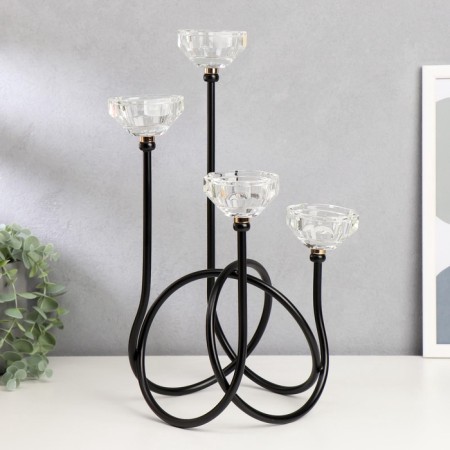 Climber Metal, glass for 4 candles "smoothness" black with gold 36.5x16x15.5 cm-2
