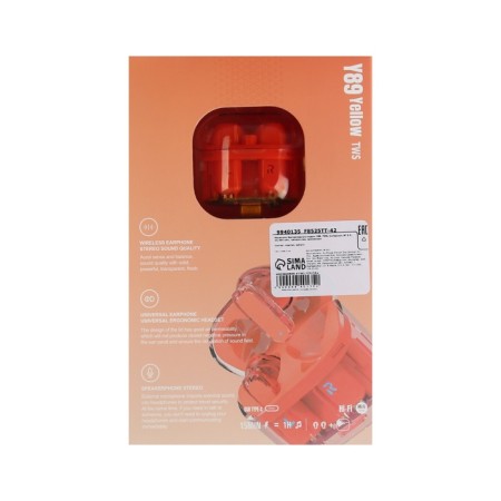 Wireless headphones Y89, TWS, inserts, BT 5.3, 30/300 mAh, transparent, orange-8