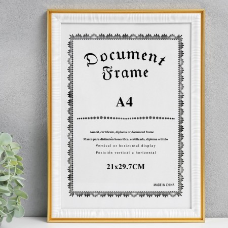 Photo frame plastic A4 Format "Blood strips" white with gold stroke 32.6x24 cm