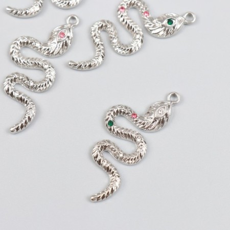 Decor for creativity metal, rhinestones "Snake with gems" silver 0.4x1.7x4.2 cm-1