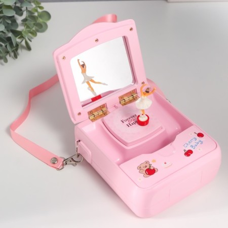 MODE MODE MUSE CHANTLE with a mirror "Big with a bear" Pink 5.3x12.5x14.5 cm-5
