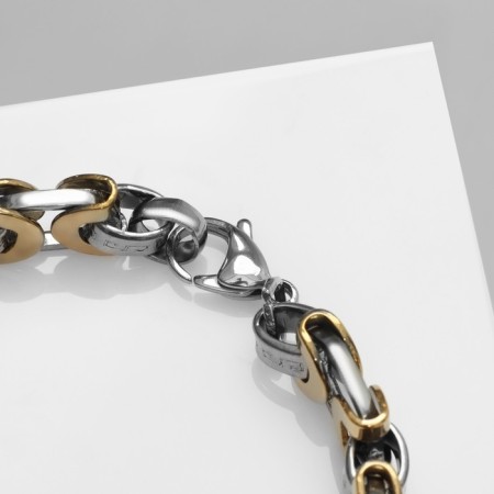 Bracelet male "steel" buckle, silver-gold color, 21 cm-1