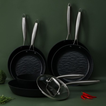 Pan Magistro Rock Stone, D = 24 cm, h = 4.5 cm, anti -stick coating, induction, black color-11