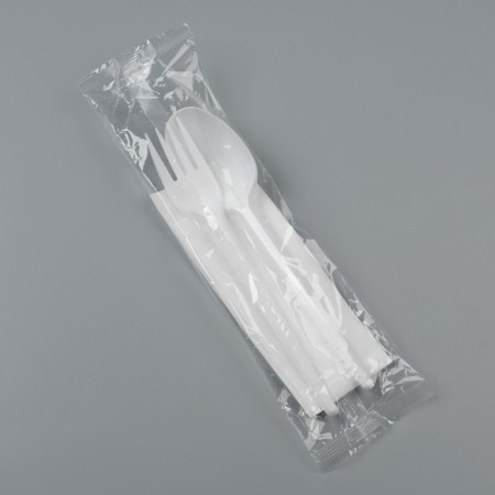 A set of disposable dishes "White" fork, spoon, napkin, 16.5 cm-1
