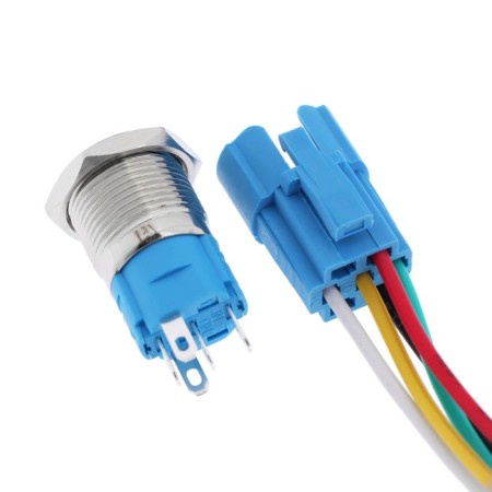 Switch, 12 V, 3 A, 5 PIN, IP67, D 16mm, wire 15 cm, yellow-3