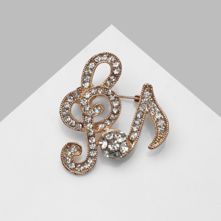 Brooch "Notes", white color in gold-2