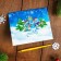 New Year's engraving on the postcard "New Year! Snowman ", Rainbow effect