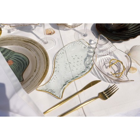 Glass Serving "Fish", 18 × 33 cm, with a golden border-3