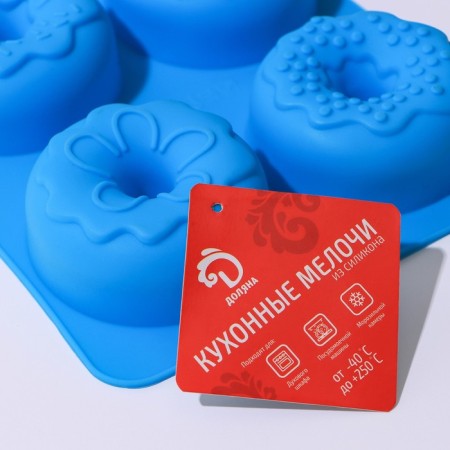 The form for baking the share "Sweets. Donuts in the glaze ”, silicone, 27.2 × 16.4 × 3.2 cm, 6 cells, color mix-5