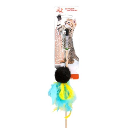Domesticope-pink for cats "Zononic" "Pompon with feathers", 50 cm, natural fur, mix