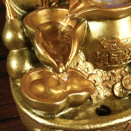 The desktop fountain from the network, backlight "Chinese coin" gold 26x18x17 cm-5