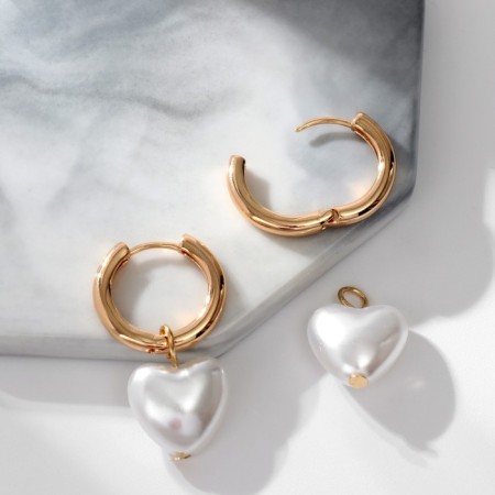 Earrings with the removable element "Transformer" heart is pearl, white color in gold-1