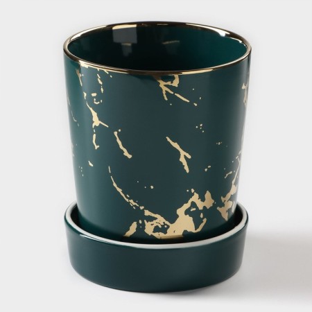 Ceramic stand for Gold cutlery, 10.5 × 10.5 × 13 cm, green color