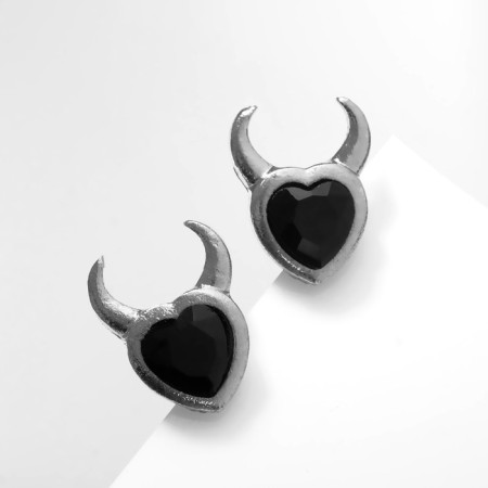 Emall earrings "Devil" heart, black color in silver
