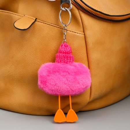 Fluffy on the ring "A weirdo in a hat" bright pink 8x5x12.5 cm-1