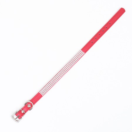 A collar with rows of 4 rows and rhinestones on a buckle, 38 x 1.5 cm, Osh 26-33, red-3