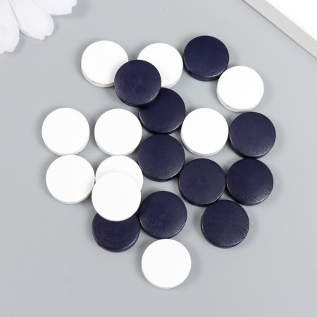 Beads for creativity wood "flat circle" set of 20 pcs white, dark blue 0.4x1.5x1.5 cm